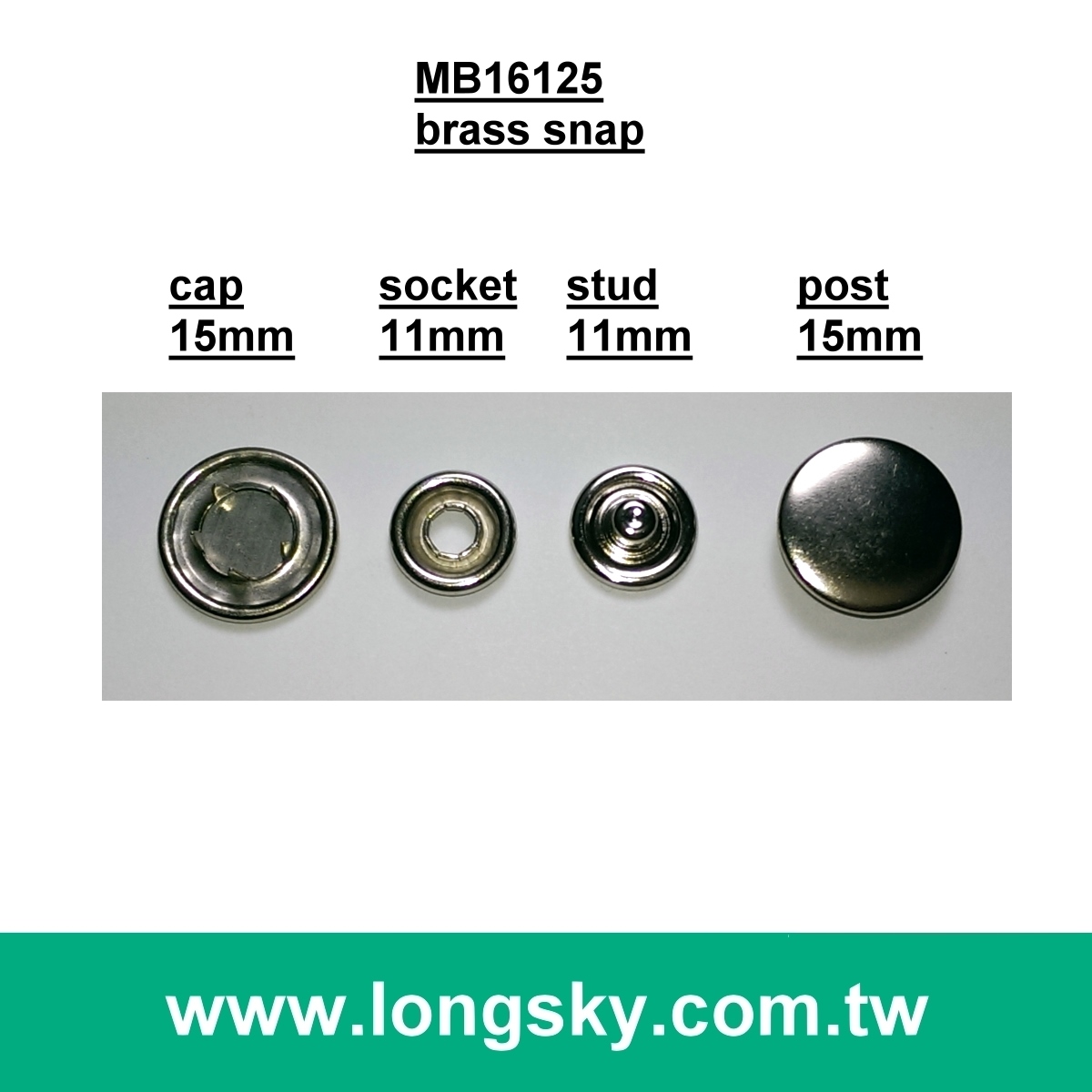 MB16125 15mm 面釦金屬包面五爪銅質押釦銅爪扣