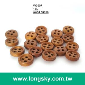 (#W0907) 16L 服裝用4孔棕色原木鈕扣
