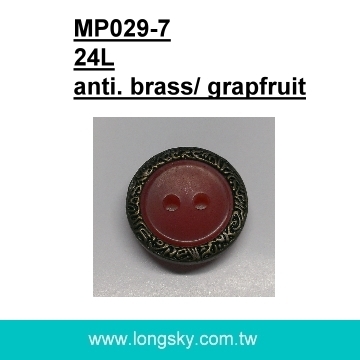 (#MP029-3/24L) 現貨 15mm 吊帶褲鈕扣用2孔金屬包框組合縫釦