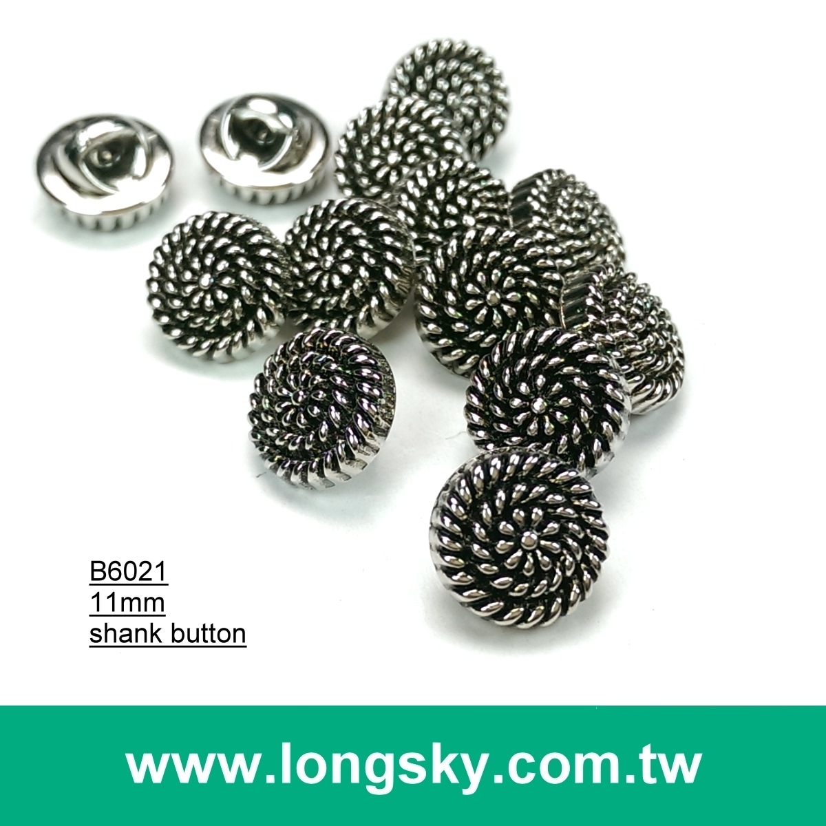 (#B6021/11mm) 台灣電鍍銀色加黑漆效果立腳鈕釦