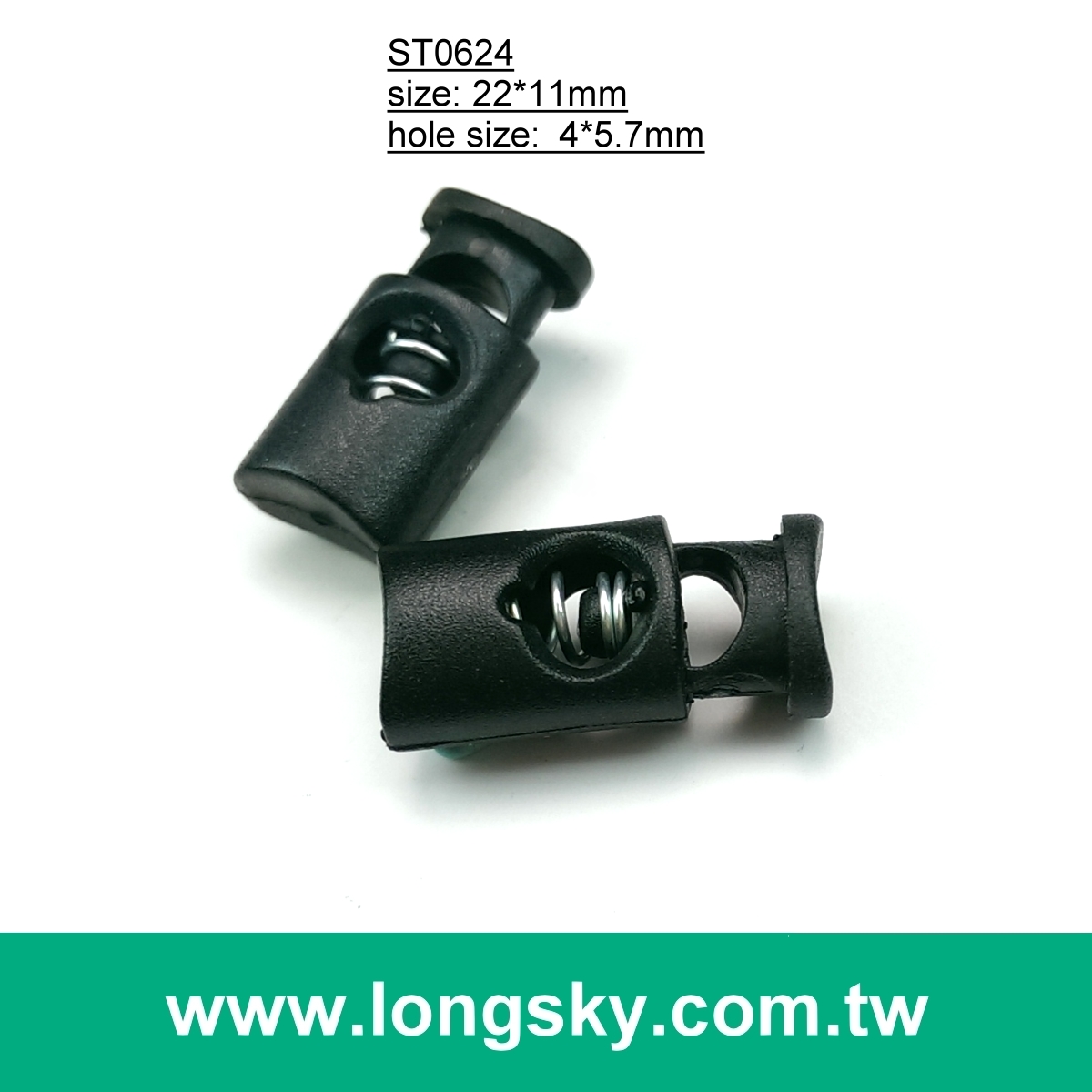 (#ST0624) 4mm洞黑色塑膠彈簧繩扣