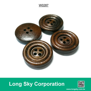 (#W0287) 4洞流行深咖啡色木頭製造服飾鈕釦配件