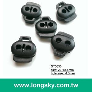 (#ST0635) 4mm洞雙孔塑膠扁彈簧繩扣附穿帶孔